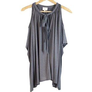 Anthropologie Deletta Top Gray Silver XS S Sparkle Loose Fit Tulay Cold Shoulder
